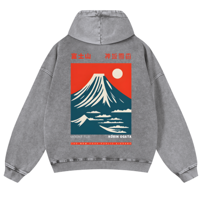 Mount Fuji Vintage Washed Cotton Back Art Hoodie