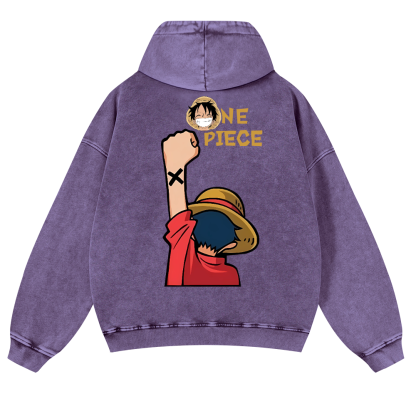 One Piece Vintage Washed Cotton Back Art Hoodie