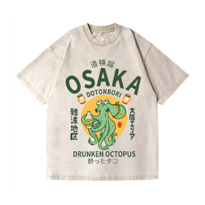 Osaka Dotonbori Drunken Octopus Vintage Wash Japanese Design T-Shirt