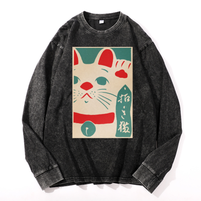 Cat Vintage Cotton Wash Crewneck Sweatshirt