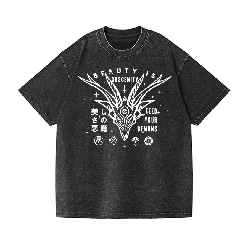 Dark Aesthetics Vintage Wash Japanese Design T-Shirt