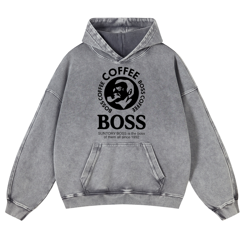 Coffee Boss Vintage Washed Thick Cotton Hoodie