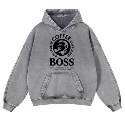 Coffee Boss Vintage Washed Thick Cotton Hoodie