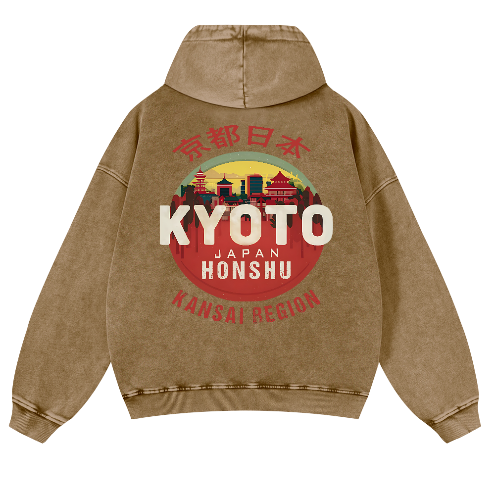 Kyoto Japan Honshu Kansai Region Vintage Washed Cotton Back Art Hoodie