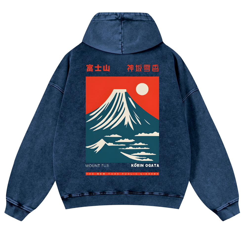 Mount Fuji Vintage Washed Cotton Back Art Hoodie