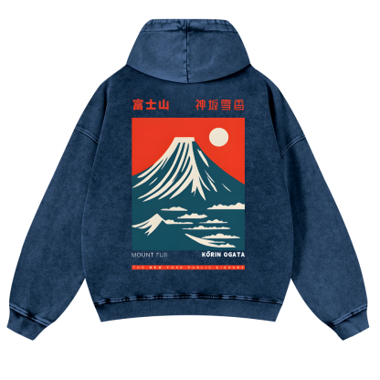 Mount Fuji Vintage Washed Cotton Back Art Hoodie