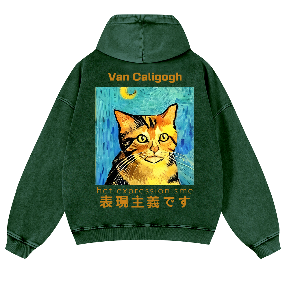 Cat Van Caligogh Vintage Washed Cotton Back Art Hoodie