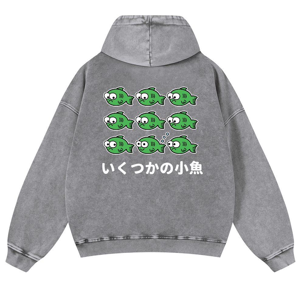 Fish Vintage Washed Cotton Back Art Hoodie