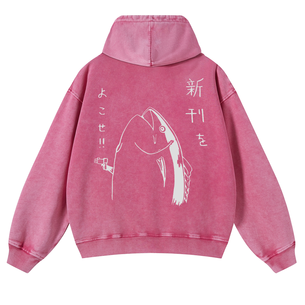 Fish Vintage Washed Cotton Back Art Hoodie