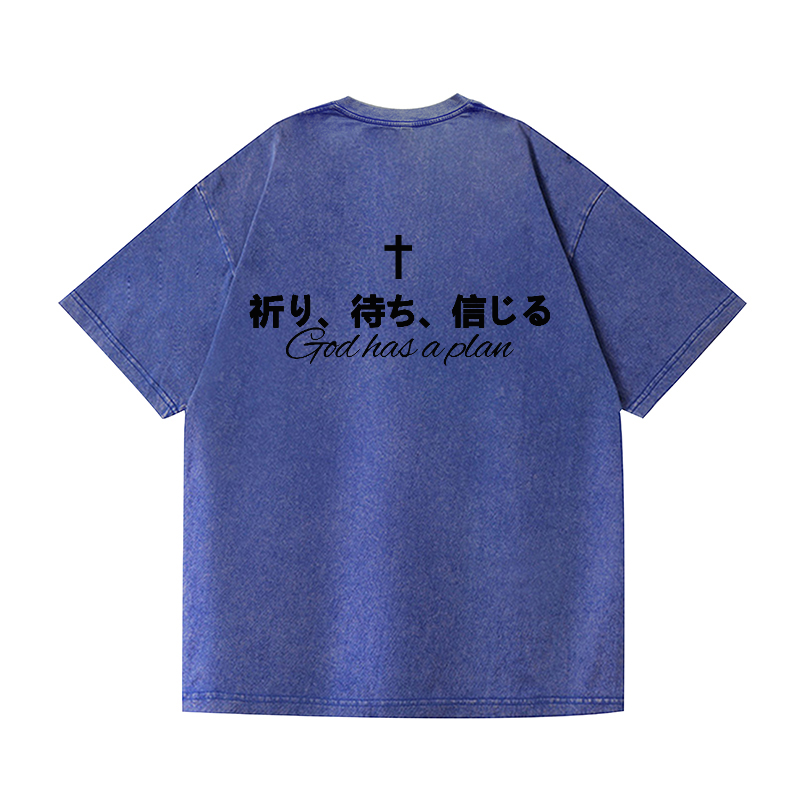 God Has Plan Jesus Easter Faith Vintage Wash Japanese Design Back Art T-Shirt