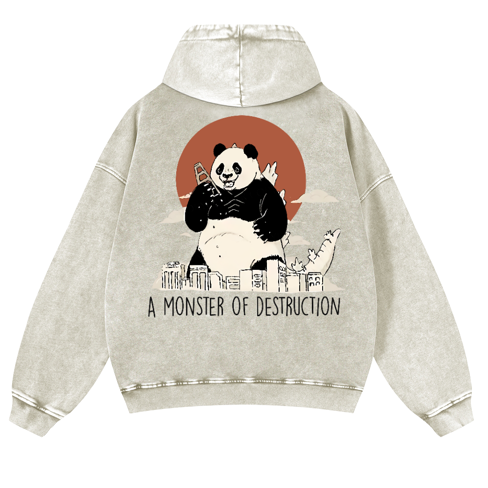 Panda Godzilla Vintage Washed Cotton Back Art Hoodie