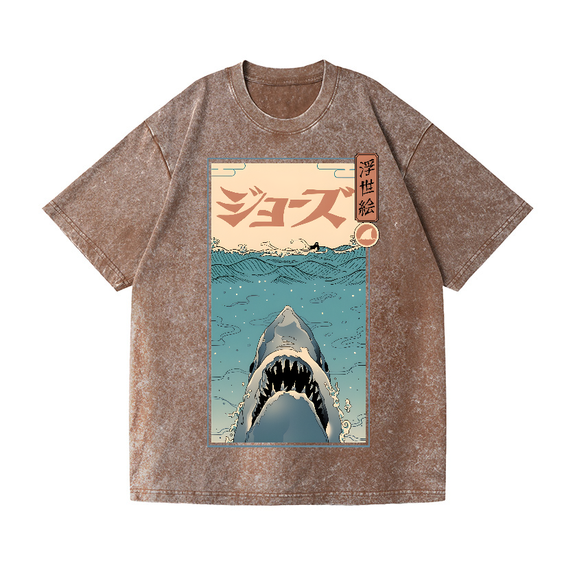 Ukiyoe Shark Jaws Vintage Wash Japanese Design T-Shirt