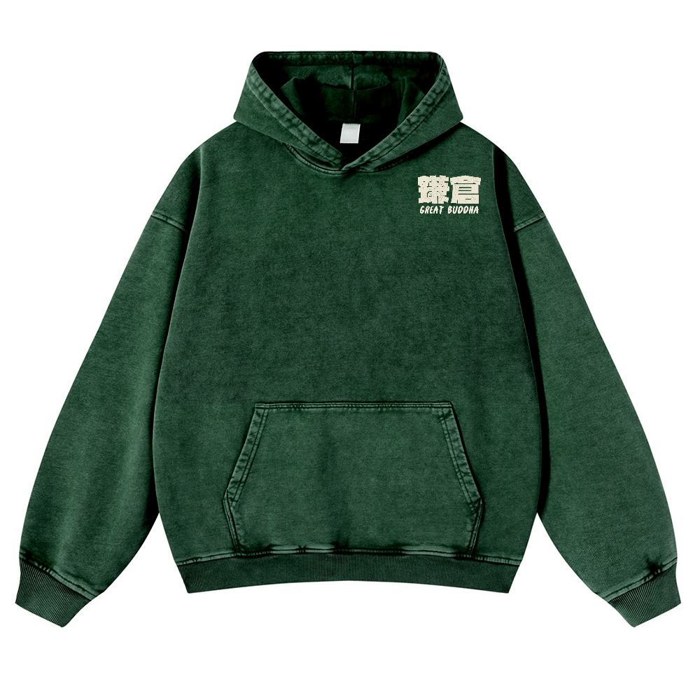 Kamakura Daibutsu Great Buddha Vintage Washed Cotton Back Art Hoodie