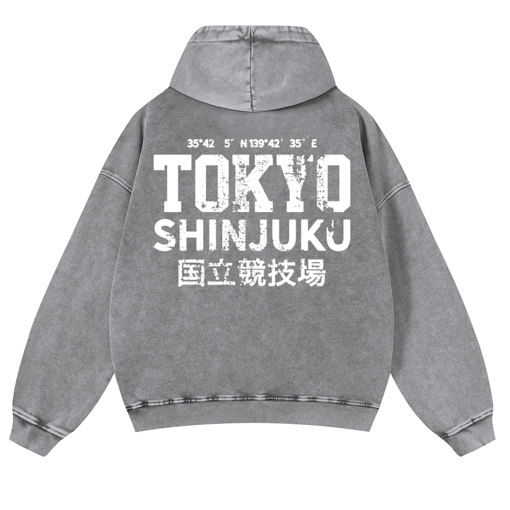 Shinjuku Tokyo Vintage Washed Cotton Back Art Hoodie