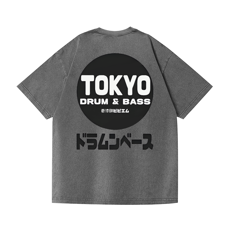 Drum and Bass Vintage Wash Japanese Design Back Art T-Shirt