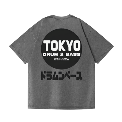 Drum and Bass Vintage Wash Japanese Design Back Art T-Shirt