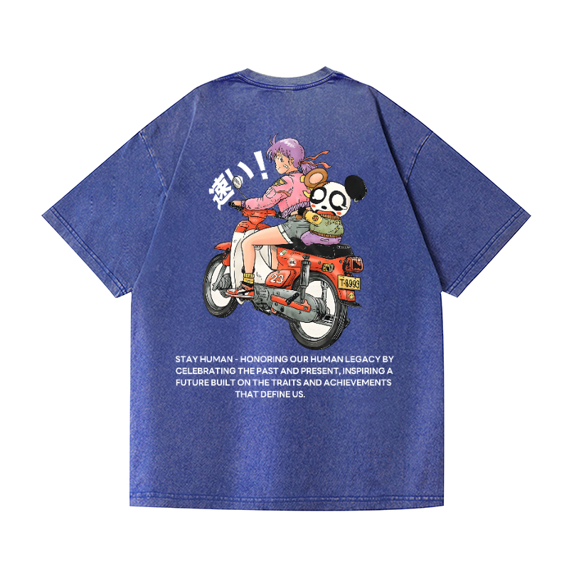 Motorcycle Vintage Wash Japanese Design Back Art T-Shirt