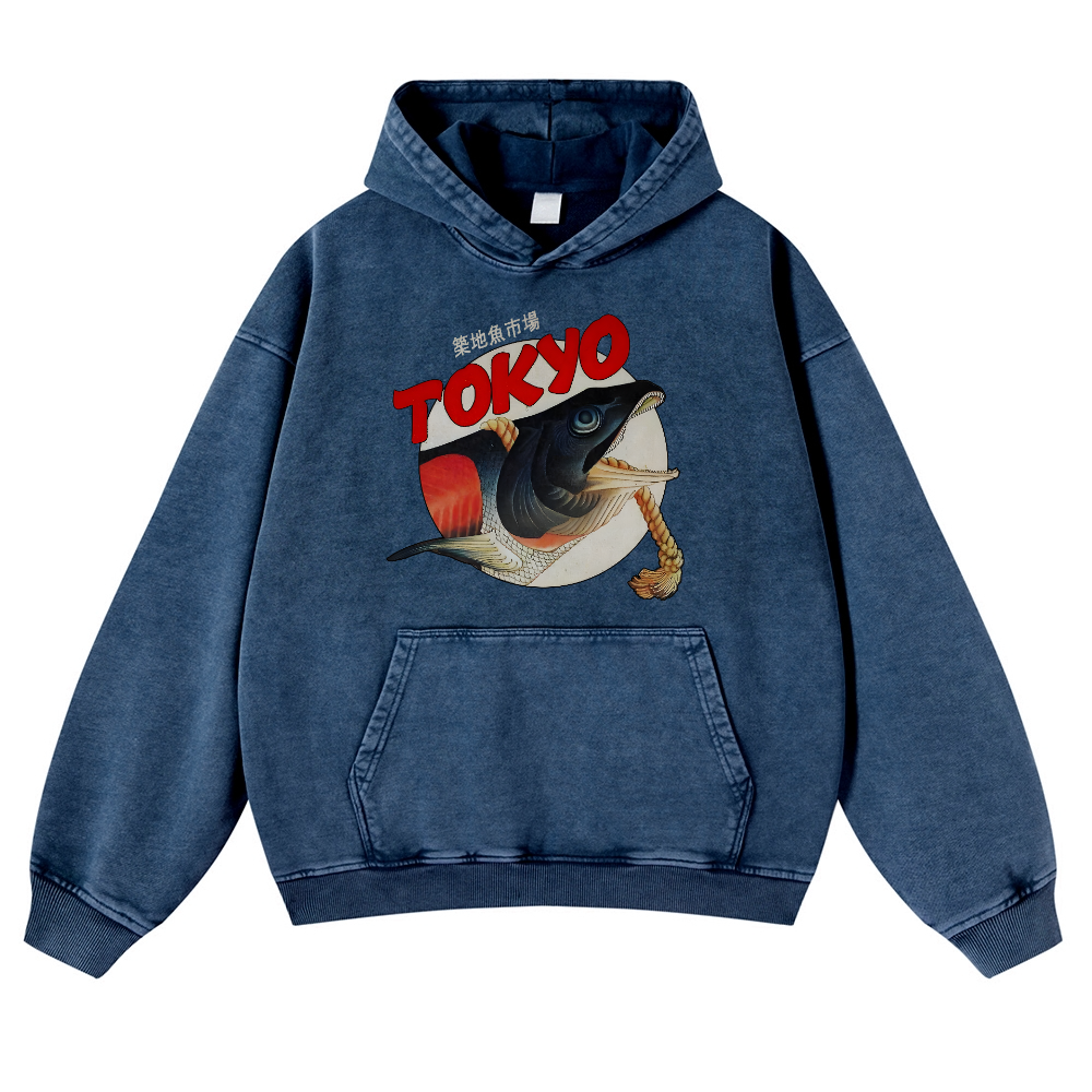 Tsukiji Fish Market Vintage Washed Thick Cotton Hoodie