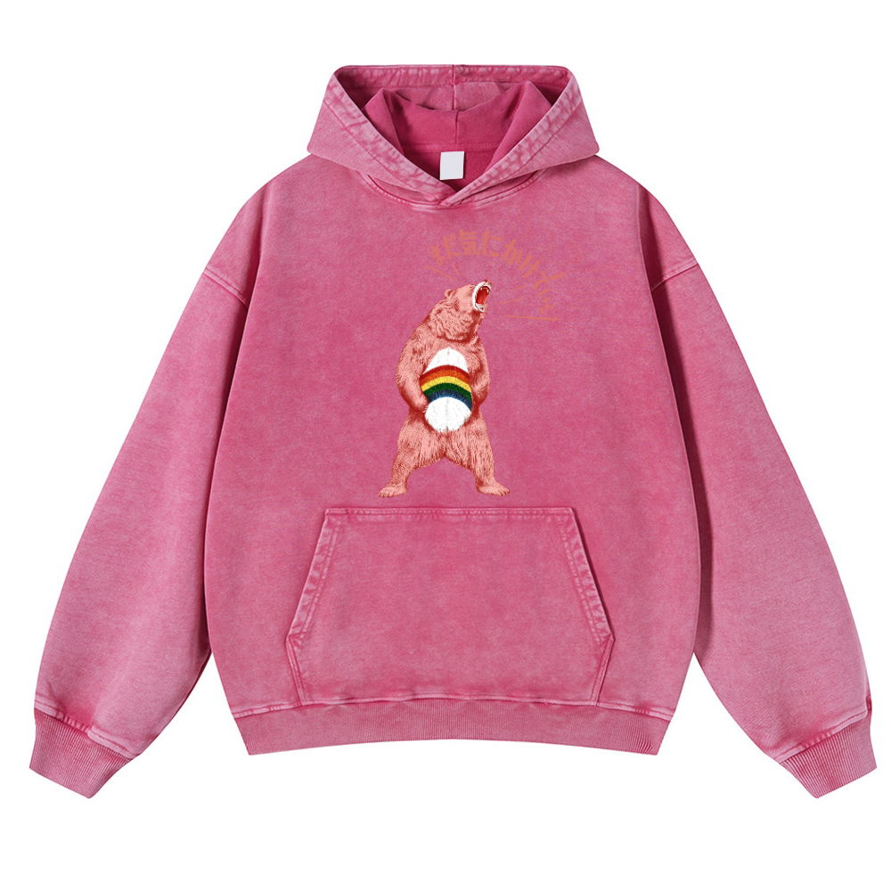 Bear Vintage Washed Thick Cotton Hoodie