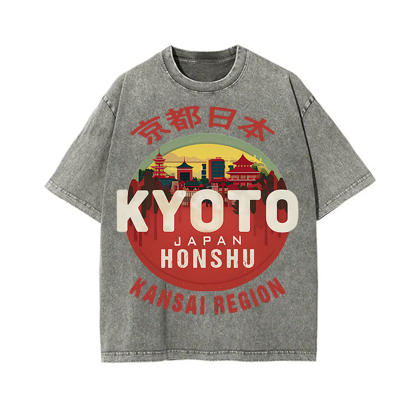 Kyoto Japan Honshu Kansai Region Vintage Wash Japanese Design T-Shirt