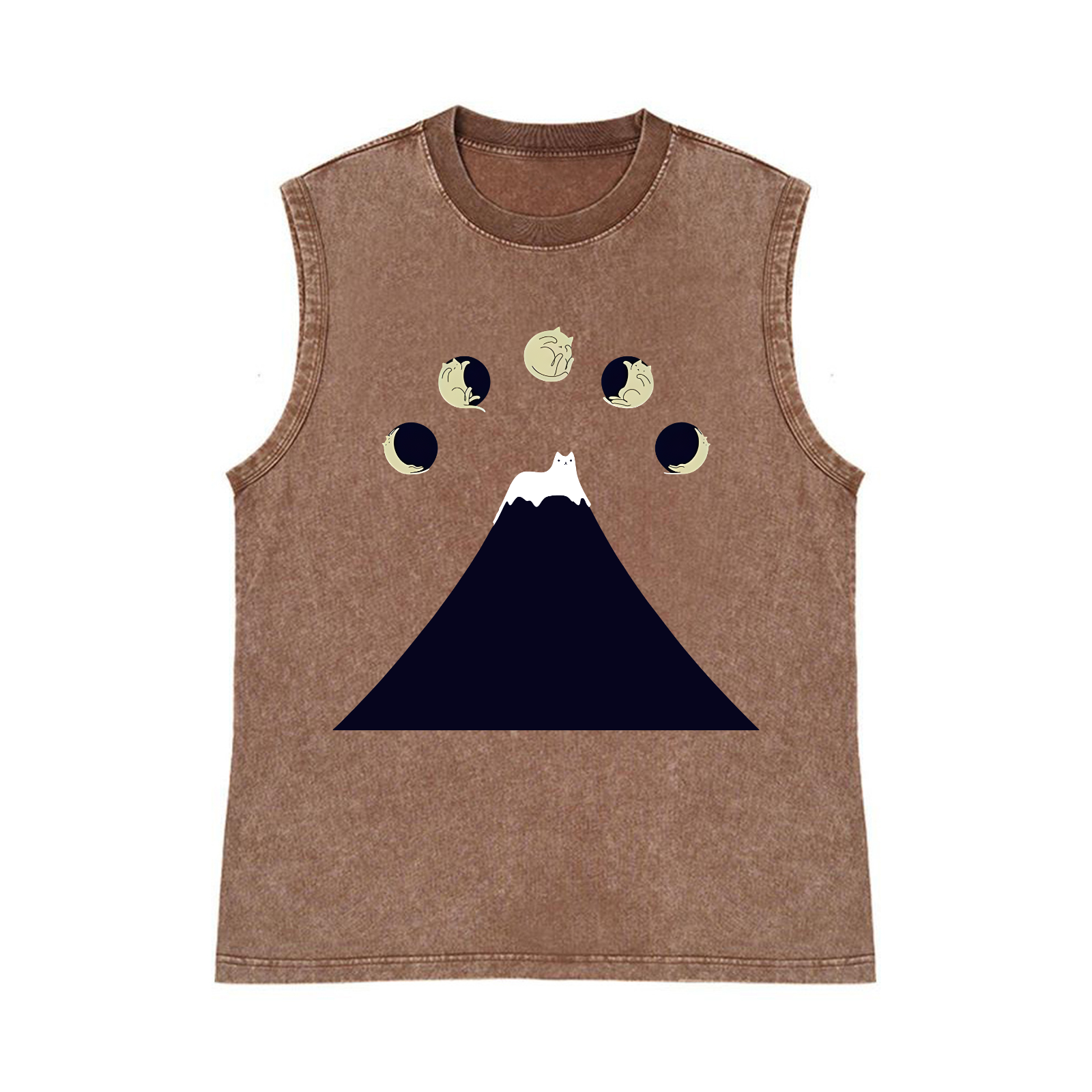 Mount FUJI Moon Cat Pure Cotton Wash-Dyed Sleeveless Tank Top