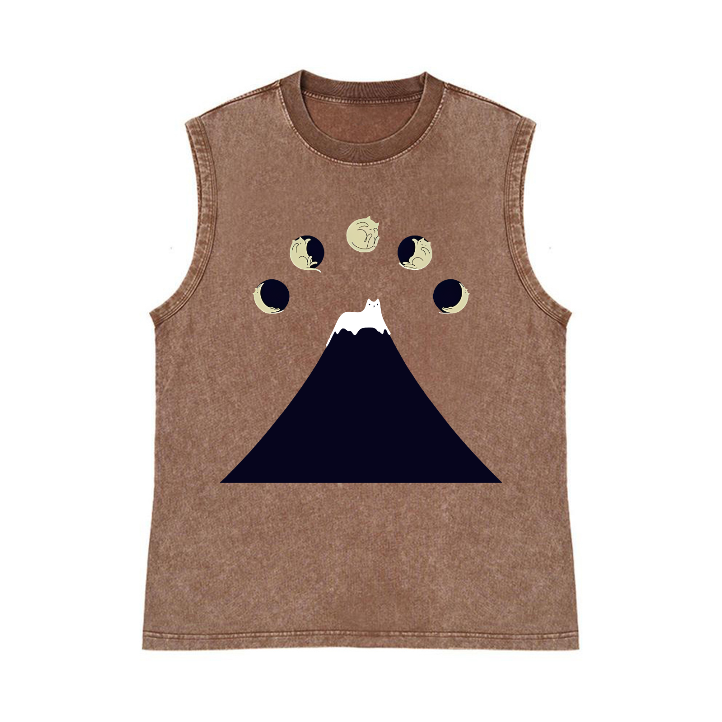 Mount FUJI Moon Cat Pure Cotton Wash-Dyed Sleeveless Tank Top