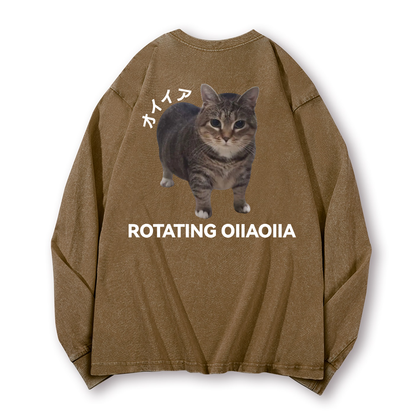 OIIA Cat Vintage Washed Cotton Back Art Long-sleeve T-shirt