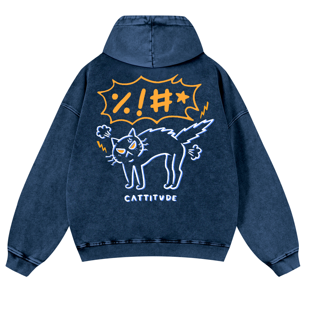 Cat Cattitude Vintage Washed Cotton Back Art Hoodie