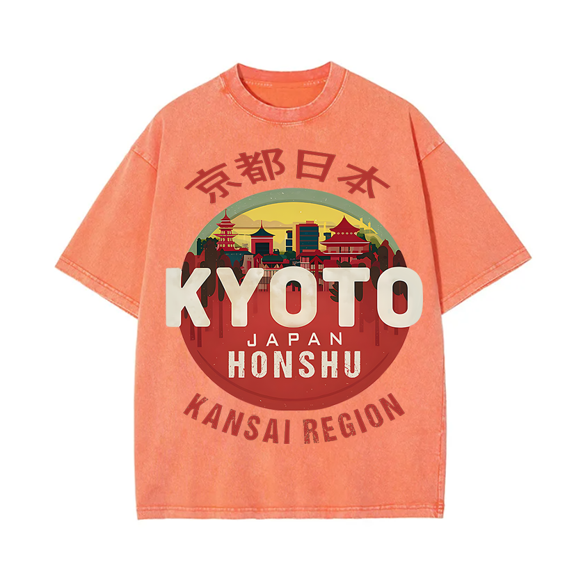 Kyoto Japan Honshu Kansai Region Vintage Wash Japanese Design T-Shirt