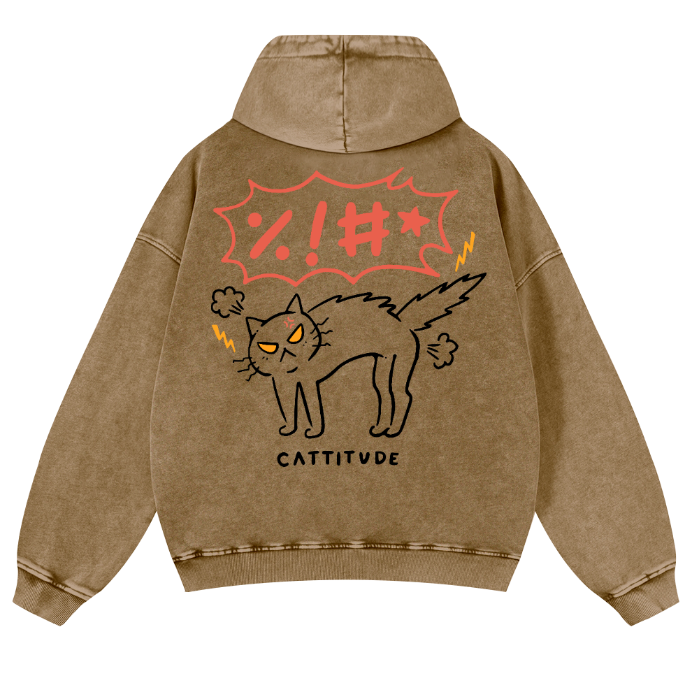 Cat Cattitude Vintage Washed Cotton Back Art Hoodie
