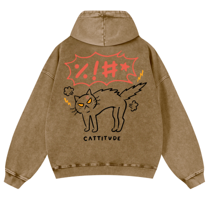 Cat Cattitude Vintage Washed Cotton Back Art Hoodie