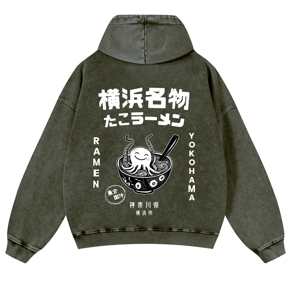 Yokohama Ramen Vintage Washed Cotton Back Art Hoodie