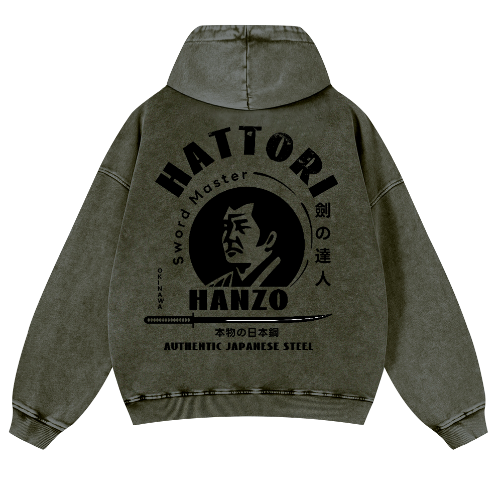 Okinawa Hattori Hanzo Vintage Washed Cotton Back Art Hoodie