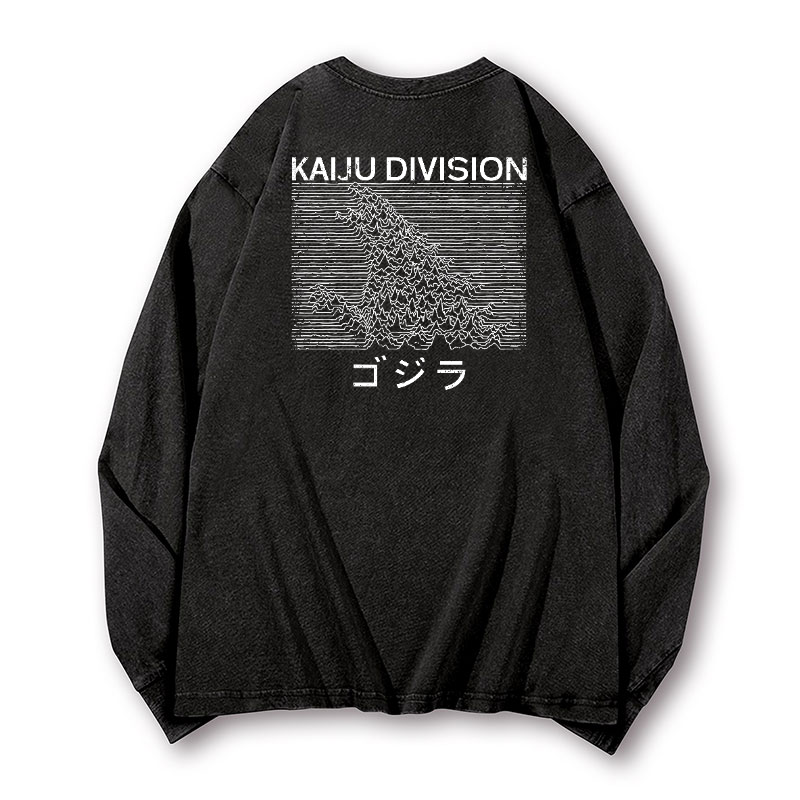 Kaiju Godzilla Monster Division Vintage Washed Cotton Back Art Long-sleeve T-shirt