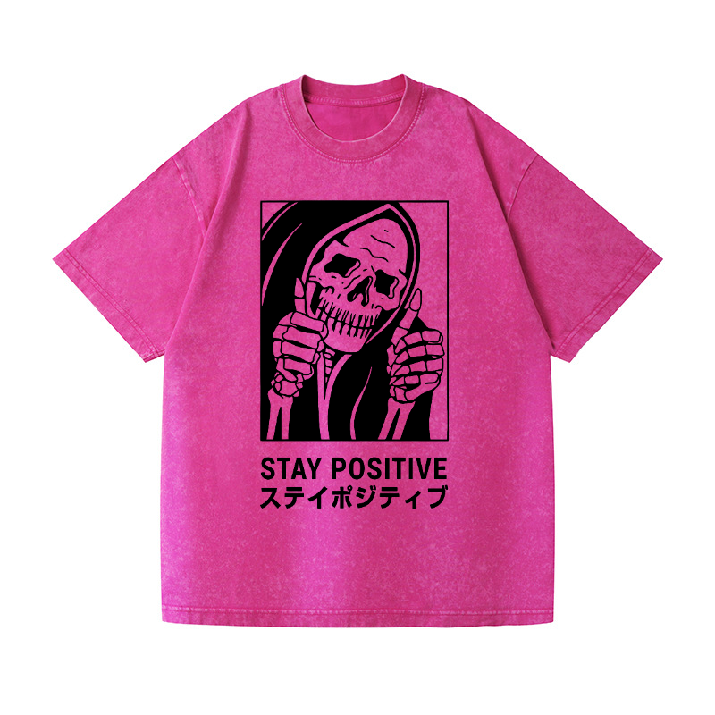 Stay Positive Skull Vintage Wash Japanese Design T-Shirt