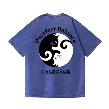 Yin-yang Cat Vintage Wash Japanese Design Back Art T-Shirt