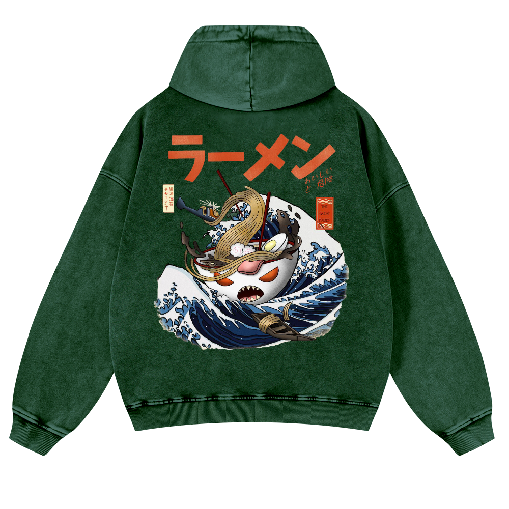 Ramen Wave Vintage Washed Cotton Back Art Hoodie