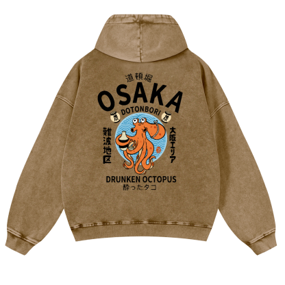 Osaka Drunken Octopus Vintage Washed Cotton Back Art Hoodie