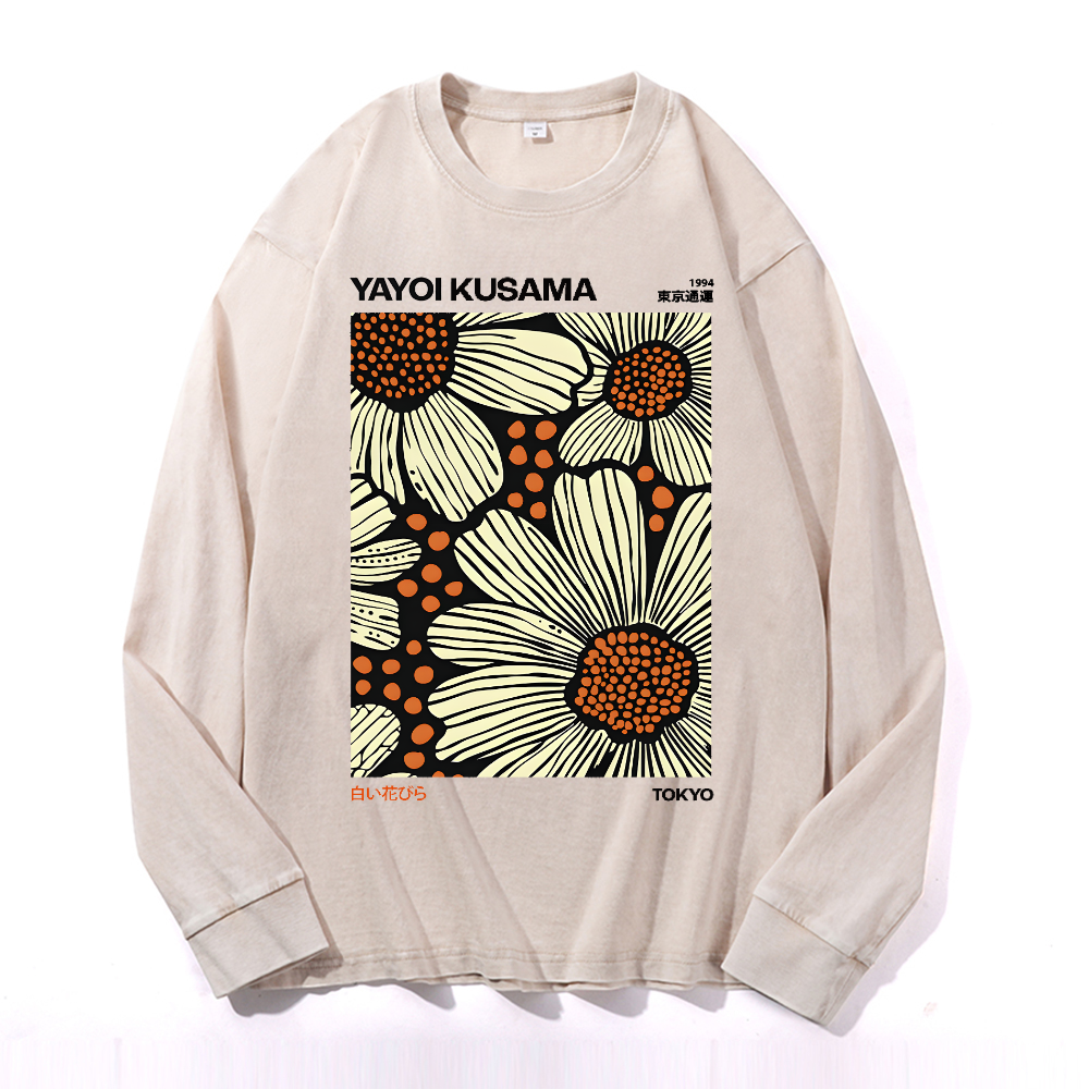 Yayoi Kusama Flower Vintage Cotton Wash Long-sleeve T-shirt