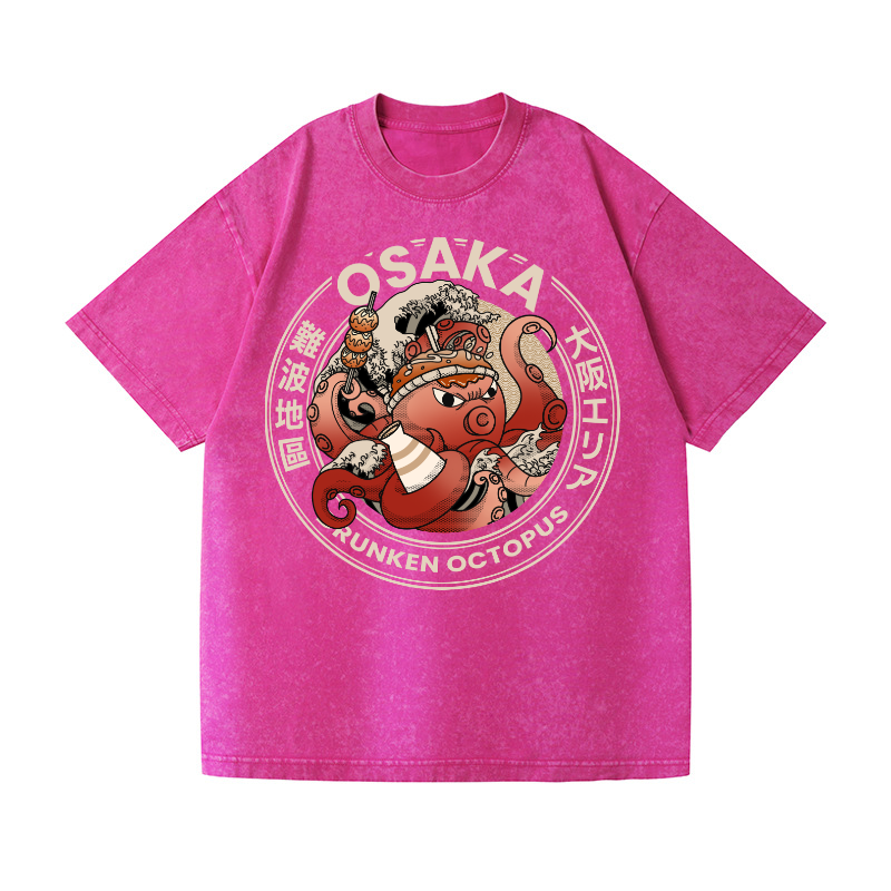 Osaka Dotonbori Drunken Octopus Vintage Wash Japanese Design T-Shirt