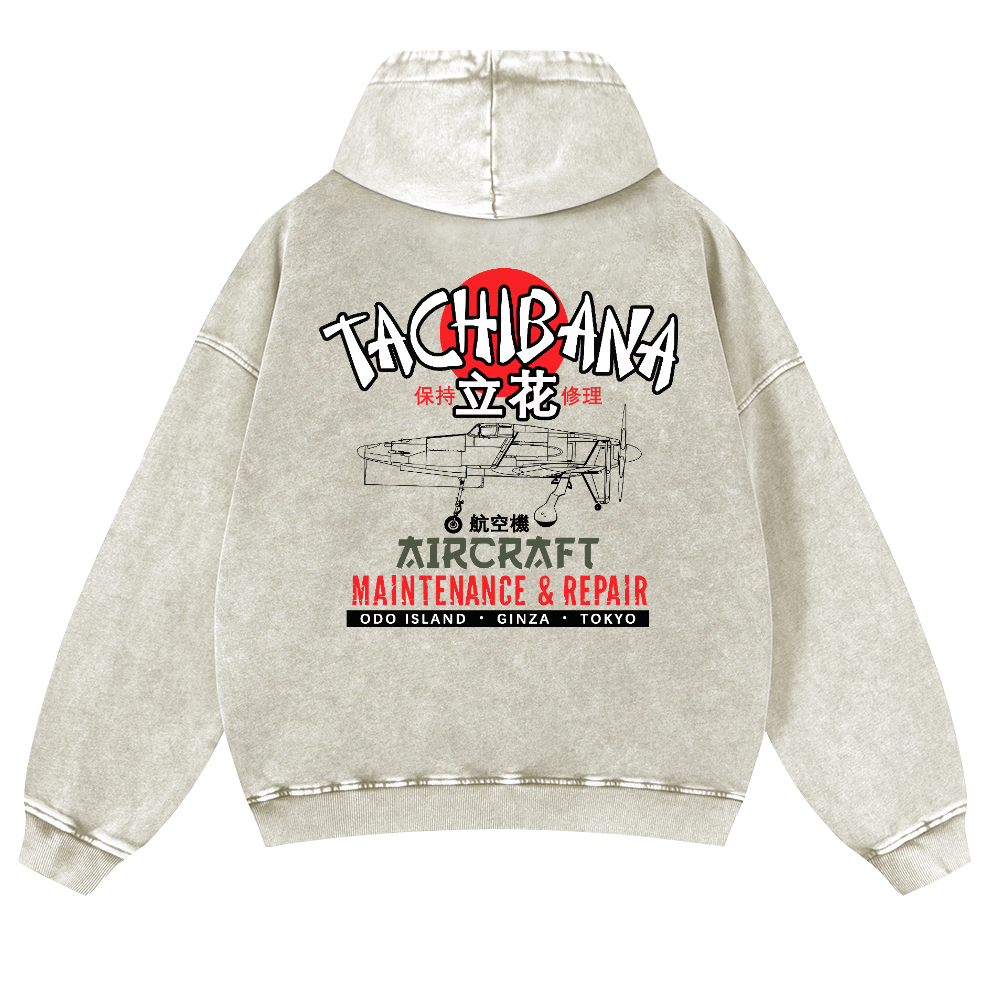 Tachibana Aircraft Vintage Washed Cotton Back Art Hoodie