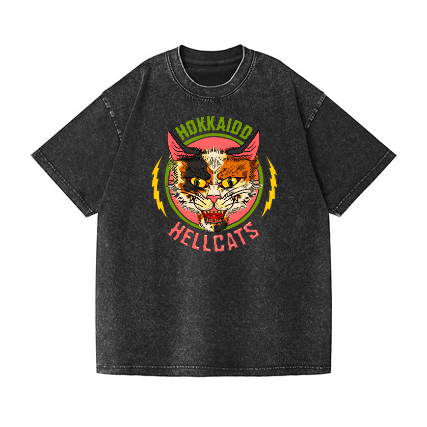 Hokkaido Hellcats Cat Vintage Wash Japanese Design T-Shirt