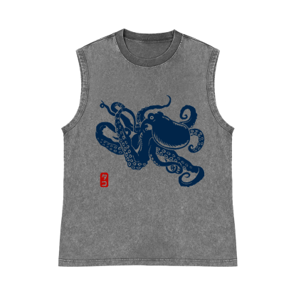 Octopus Pure Cotton Wash-Dyed Sleeveless Tank Top