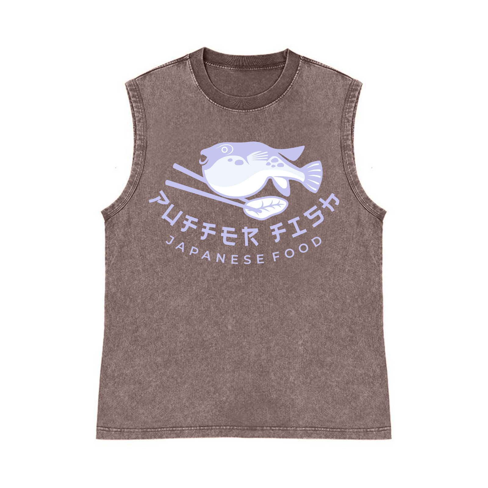 Puffer Fish Pure Cotton Wash-Dyed Sleeveless Tank Top