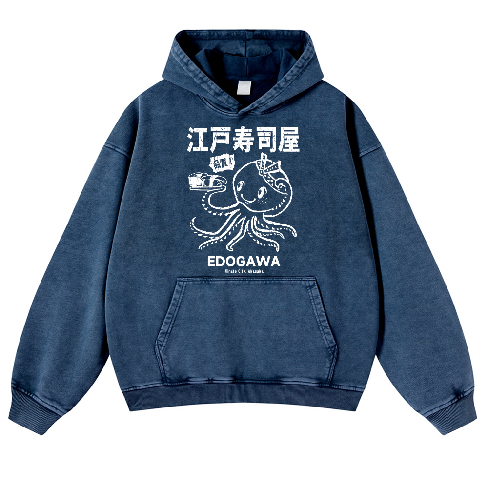 Edogawa Octopus Vintage Washed Thick Cotton Hoodie