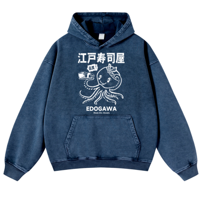Edogawa Octopus Vintage Washed Thick Cotton Hoodie