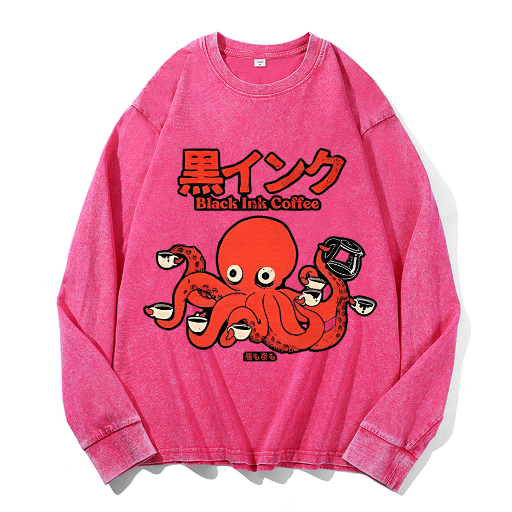 Octopus Coffee Vintage Cotton Wash Crewneck Sweatshirt