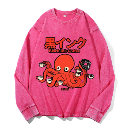 Octopus Coffee Vintage Cotton Wash Crewneck Sweatshirt