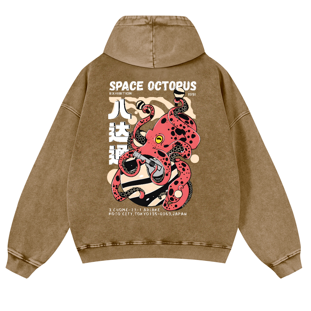 Space Octopus Vintage Washed Cotton Back Art Hoodie