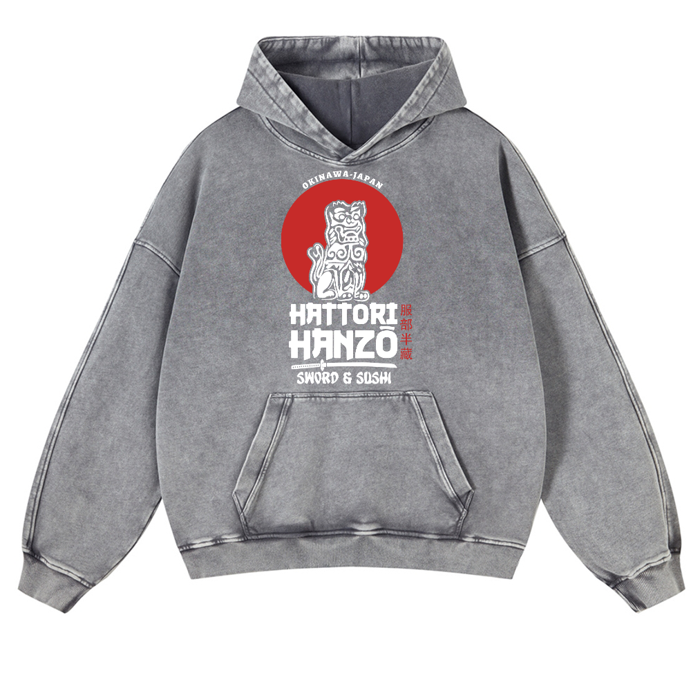 Okinawa Hattori Hanzo Komainu Vintage Washed Thick Cotton Hoodie